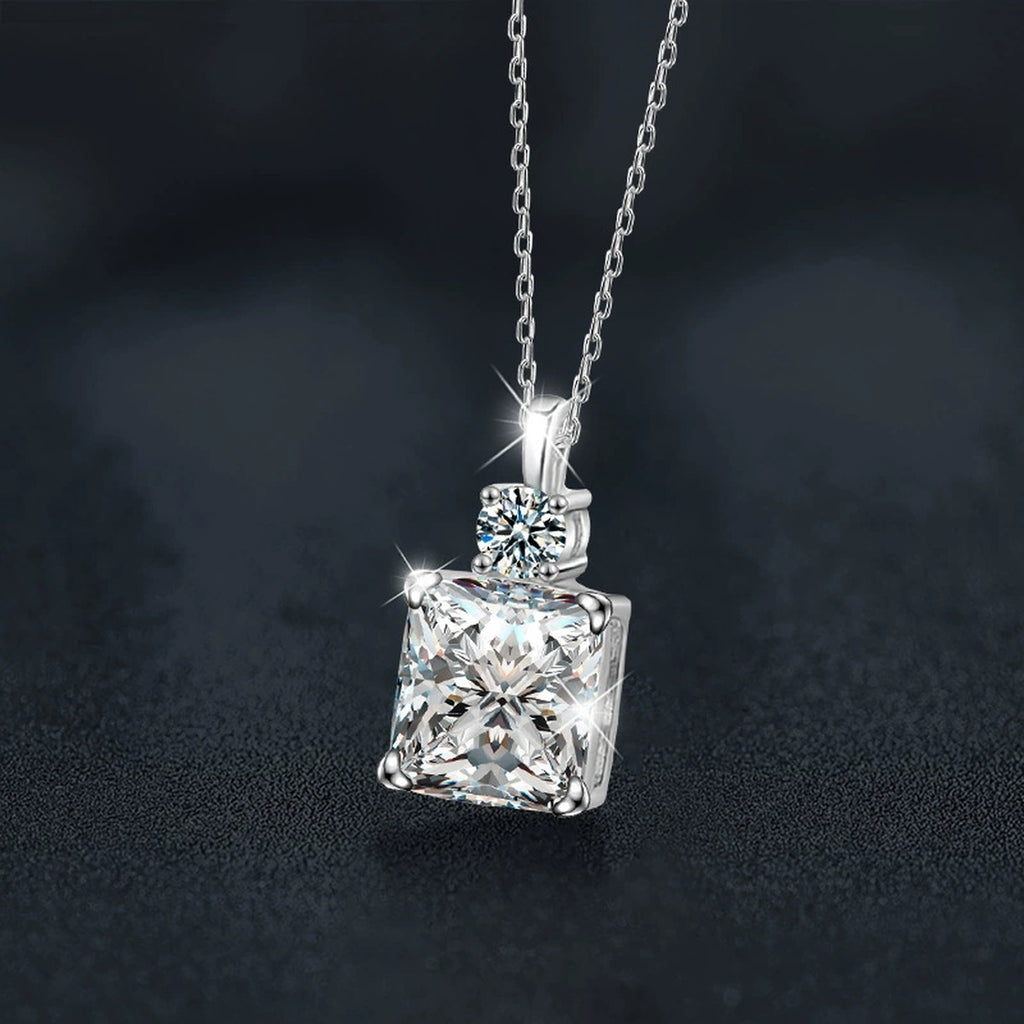 Ice Cube Princess Cut Moissanite Necklace with CZ in White Gold-Plated S925 sterling silver angled product detail view