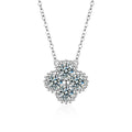 Four-Leaf Clover Round Moissanite Necklace in Gold-Plated S925 sterling silver alternate metal color white background product view showing a beaded four-leaf clover formed from round moissanite clusters