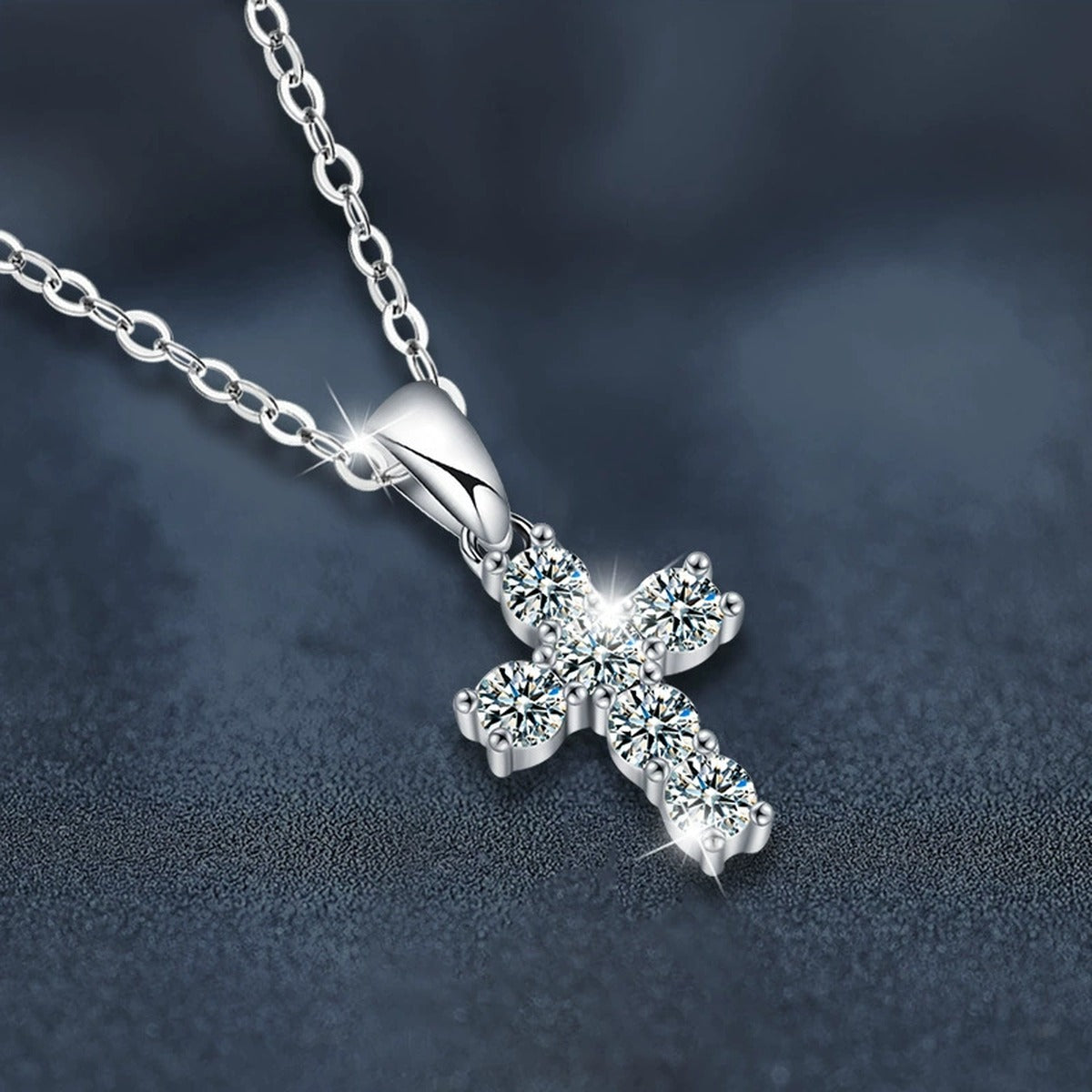 Cross Multi-Moissanite Necklace in White Gold-Plated S925 sterling silver close-up product scene showing pendant setting