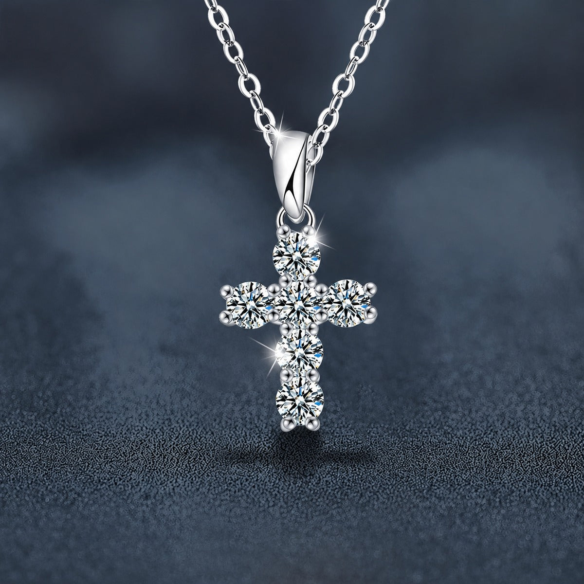 Cross Multi-Moissanite Necklace in White Gold-Plated S925 sterling silver angled product detail view