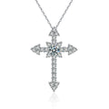 Cross Round Moissanite Necklace with CZ in White Gold-Plated S925 sterling silver white background product photo showing cross pendant with a 5mm round moissanite center and CZ-set arms