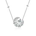 Moon Heart Cut Moissanite Necklace with CZ in White Gold-Plated S925 sterling silver white background product photo showing moon and heart pendant with a 5x5mm heart-cut moissanite and CZ accents