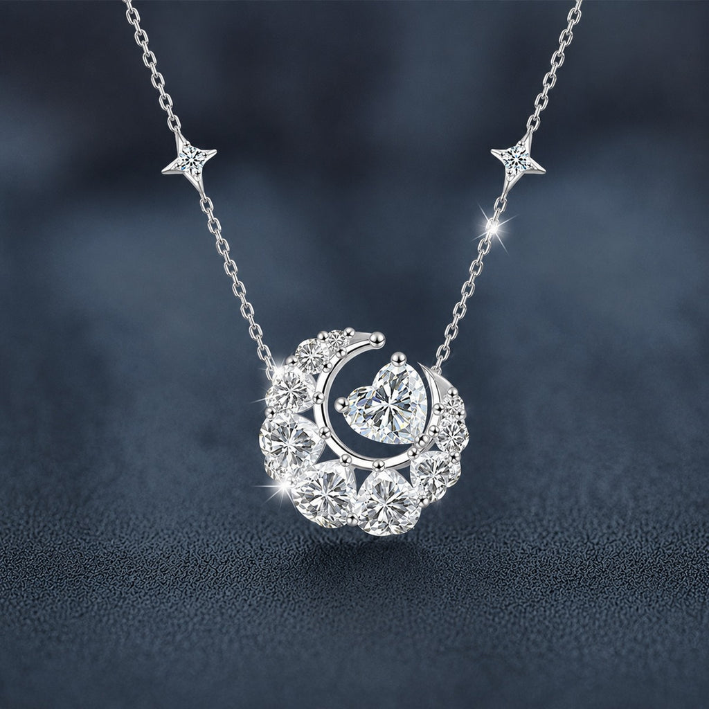 Moon Heart Cut Moissanite Necklace with CZ in White Gold-Plated S925 sterling silver close-up product scene showing pendant setting