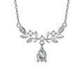 Wheat Pear Cut Moissanite Necklace with CZ in White Gold-Plated S925 sterling silver white background product photo showing wheat-inspired pendant with a 0.8 ct pear-cut moissanite and CZ accents