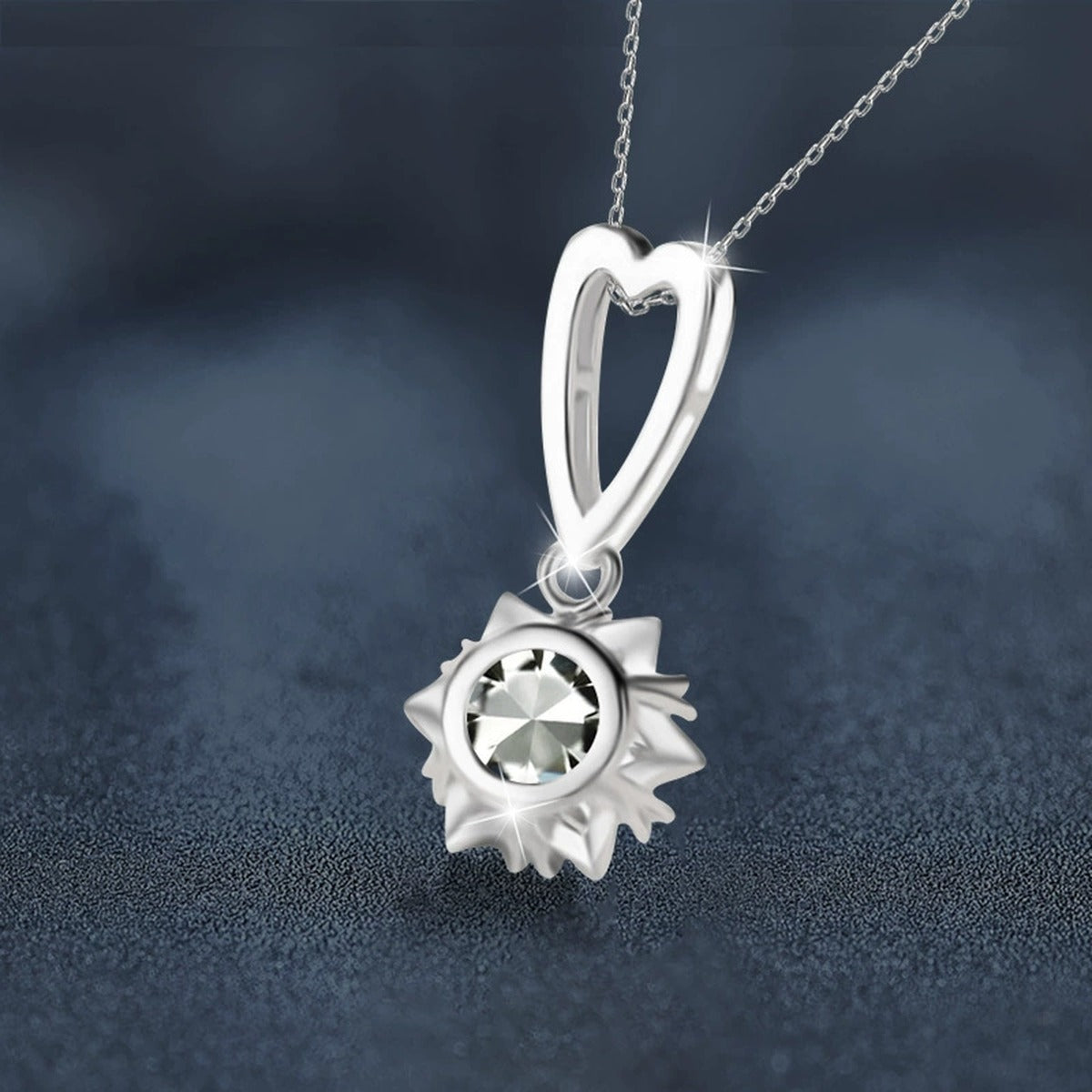 Snowflake Heart Round Moissanite Necklace in Gold-Plated S925 sterling silver angled product detail view