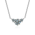 Chevron Round Moissanite Necklace with CZ in White Gold-Plated S925 sterling silver white background product photo showing chevron fan pendant with a 1 ct round moissanite and CZ accents