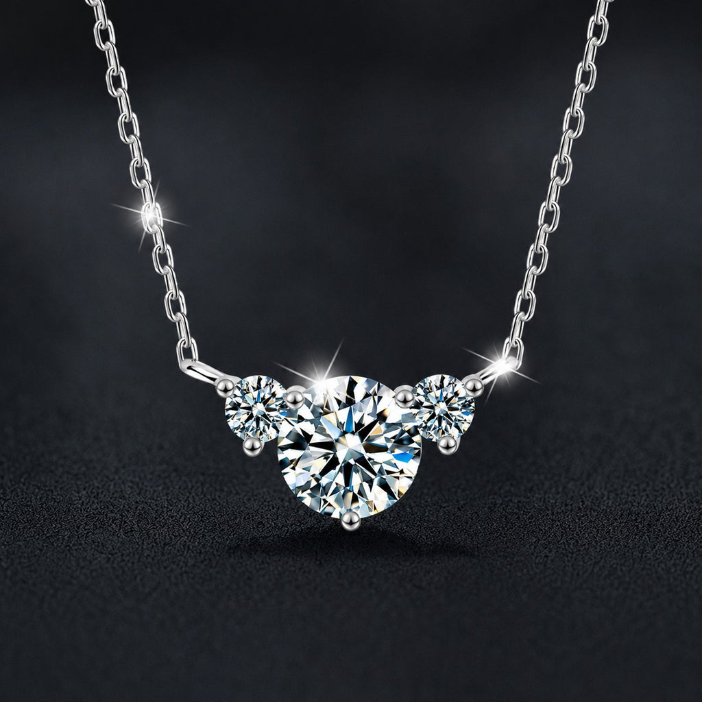 Chevron Round Moissanite Necklace with CZ in White Gold-Plated S925 sterling silver close-up product scene showing pendant setting