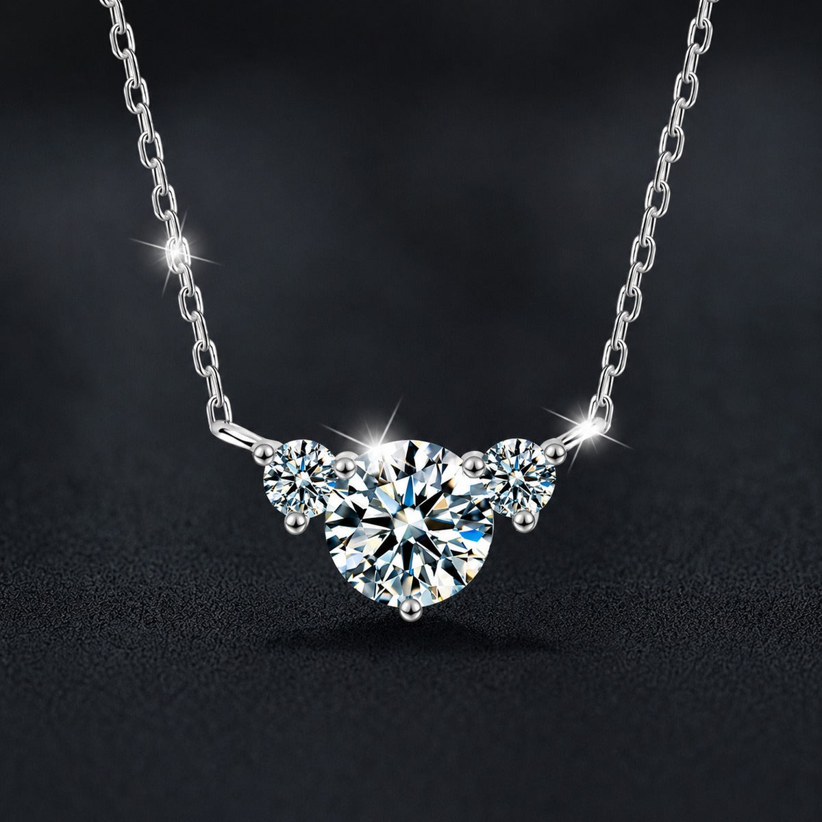 Chevron Round Moissanite Necklace with CZ in White Gold-Plated S925 sterling silver close-up product scene showing pendant setting