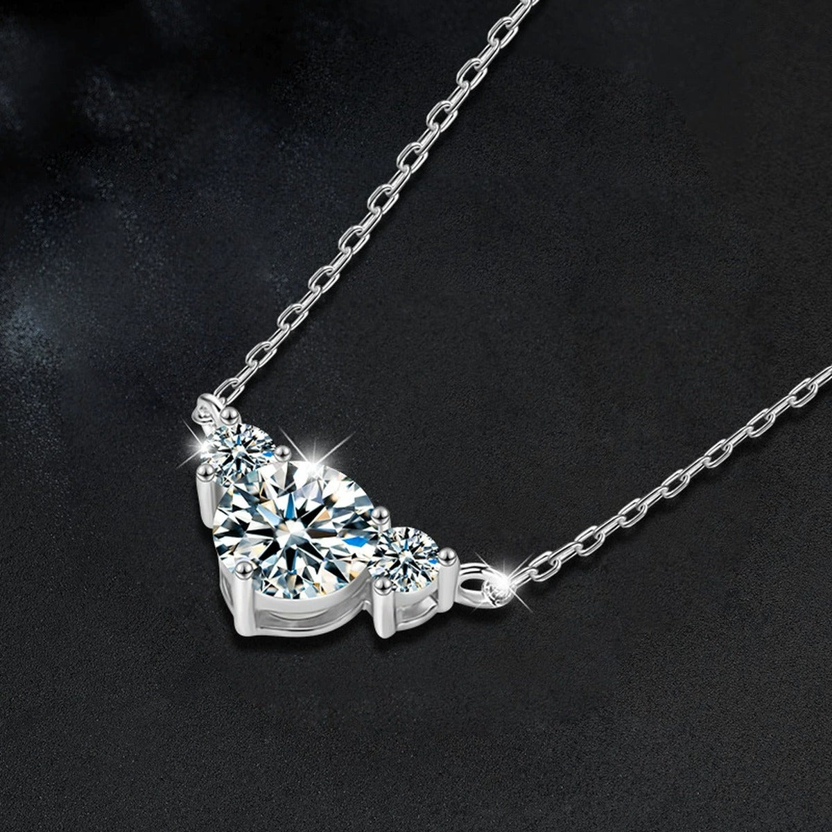 Chevron Round Moissanite Necklace with CZ in White Gold-Plated S925 sterling silver blue display scene showing chain and stone layout