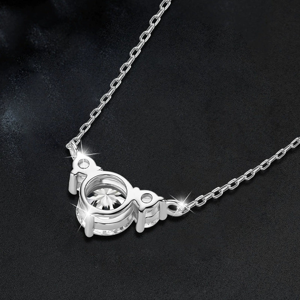 Chevron Round Moissanite Necklace with CZ in White Gold-Plated S925 sterling silver angled product detail view