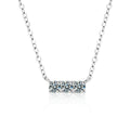 Horizontal Three-Stone Moissanite Bar Necklace in Gold-Plated S925 sterling silver white background product photo showing horizontal three-stone bar necklace with round moissanite accents