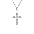 Cross Round Moissanite Necklace with CZ in White Gold-Plated S925 sterling silver white background product photo showing cross pendant with small round moissanite and CZ accents