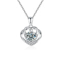 Layered Heart Round Moissanite Necklace with CZ in White Gold-Plated S925 sterling silver white background front product view showing layered open-heart pendant centered with a round moissanite and CZ sweep