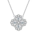 Floral Clover Round Moissanite Necklace with CZ in White Gold-Plated S925 sterling silver white background front product view showing an ornate floral clover with round moissanite petals and openwork CZ detail