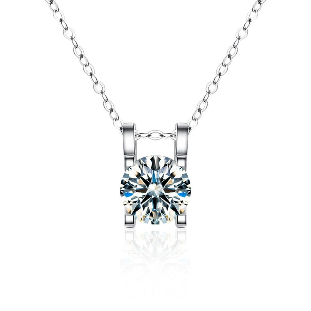 Round Moissanite Solitaire Necklace in Gold-Plated S925 sterling silver white background front product view showing a compact round solitaire held in a clean open basket