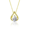 Teardrop Pear Cut Moissanite Necklace with CZ in Gold-Plated S925 sterling silver white background product photo showing open teardrop pendant with a pear-cut moissanite and CZ accents