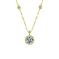 Solitaire Round Moissanite Necklace in Gold-Plated S925 sterling silver white background product photo showing round solitaire moissanite pendant on a delicate station chain