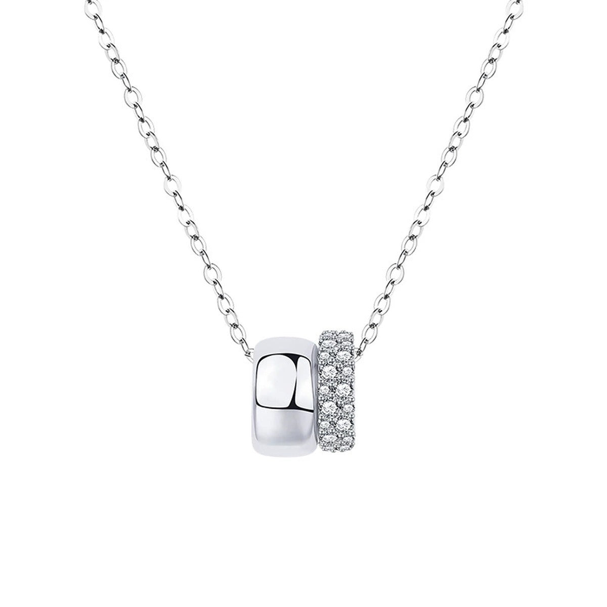 Double Circle Moissanite Necklace in Gold-Plated S925 sterling silver white background product photo showing double circle pendant with small round moissanite accents