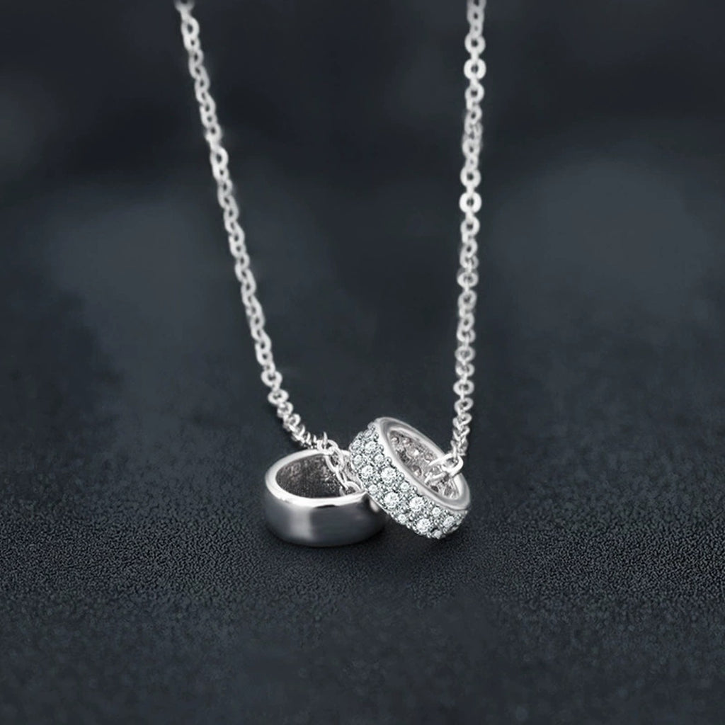 Double Circle Moissanite Necklace in Gold-Plated S925 sterling silver blue display scene showing chain and stone layout
