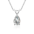 Pear Cut Moissanite Solitaire Necklace in Gold-Plated S925 sterling silver alternate metal color white background product view showing an elongated pear-cut solitaire suspended from a sculptural V bail