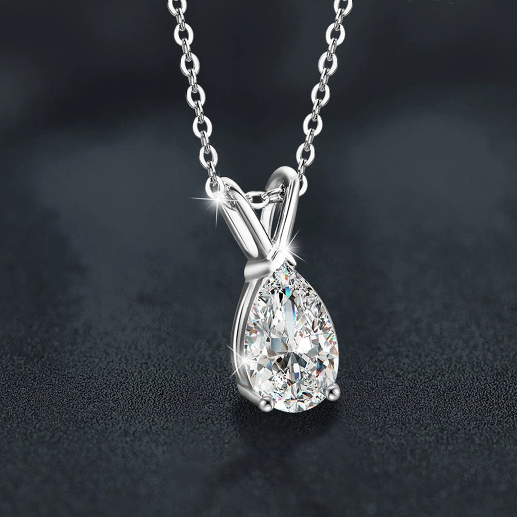 Pear Cut Moissanite Solitaire Necklace in Gold-Plated S925 sterling silver angled product detail view