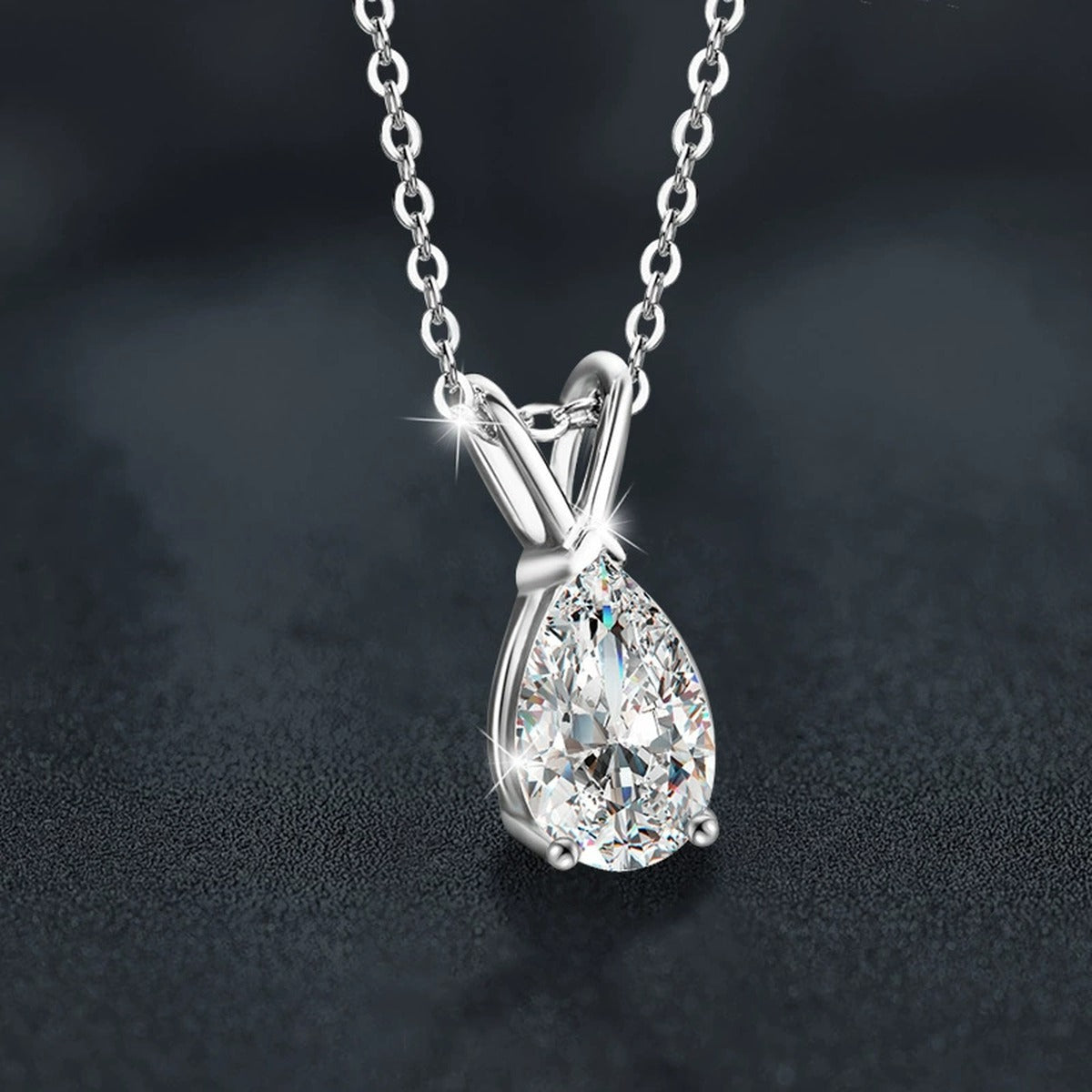 Pear Cut Moissanite Solitaire Necklace in Gold-Plated S925 sterling silver angled product detail view