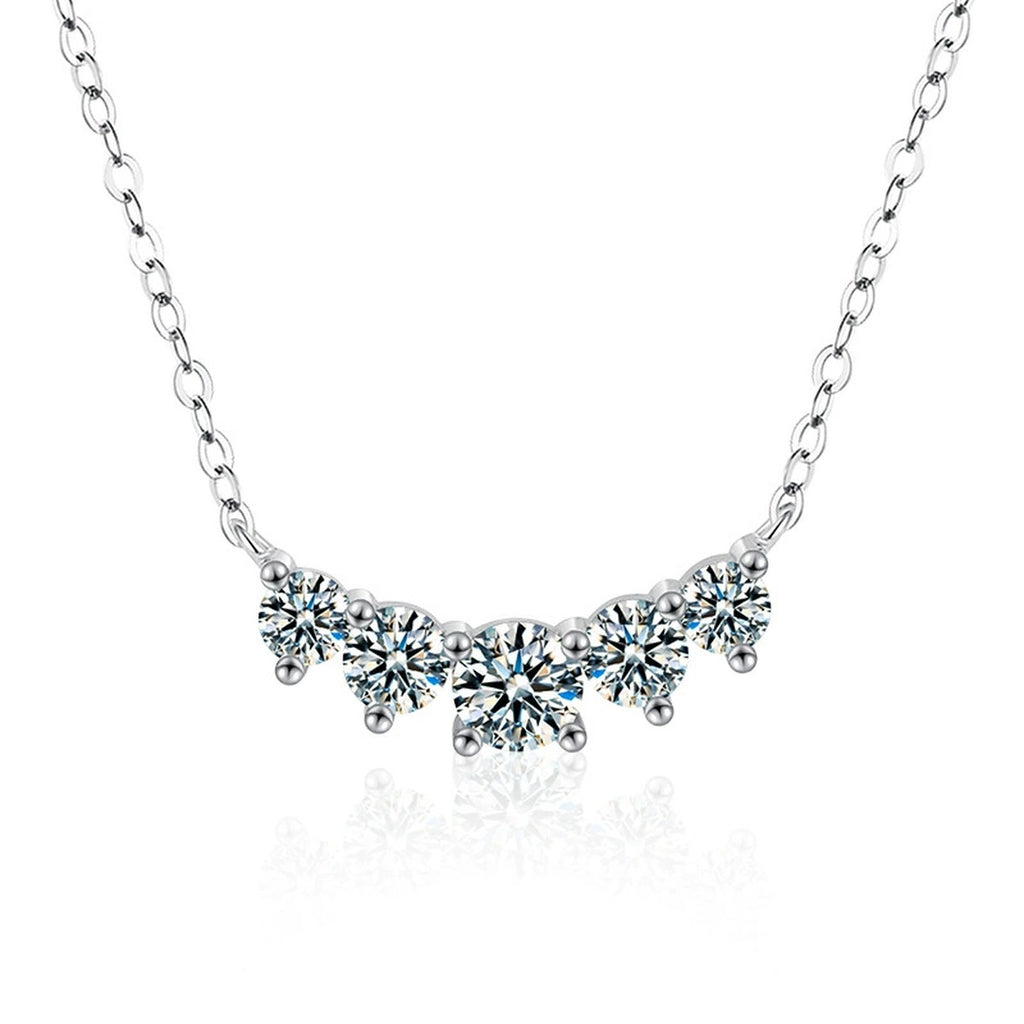 Smile Round Moissanite Necklace in Gold-Plated S925 sterling silver white background product photo showing smile arc necklace with multiple round moissanite stones
