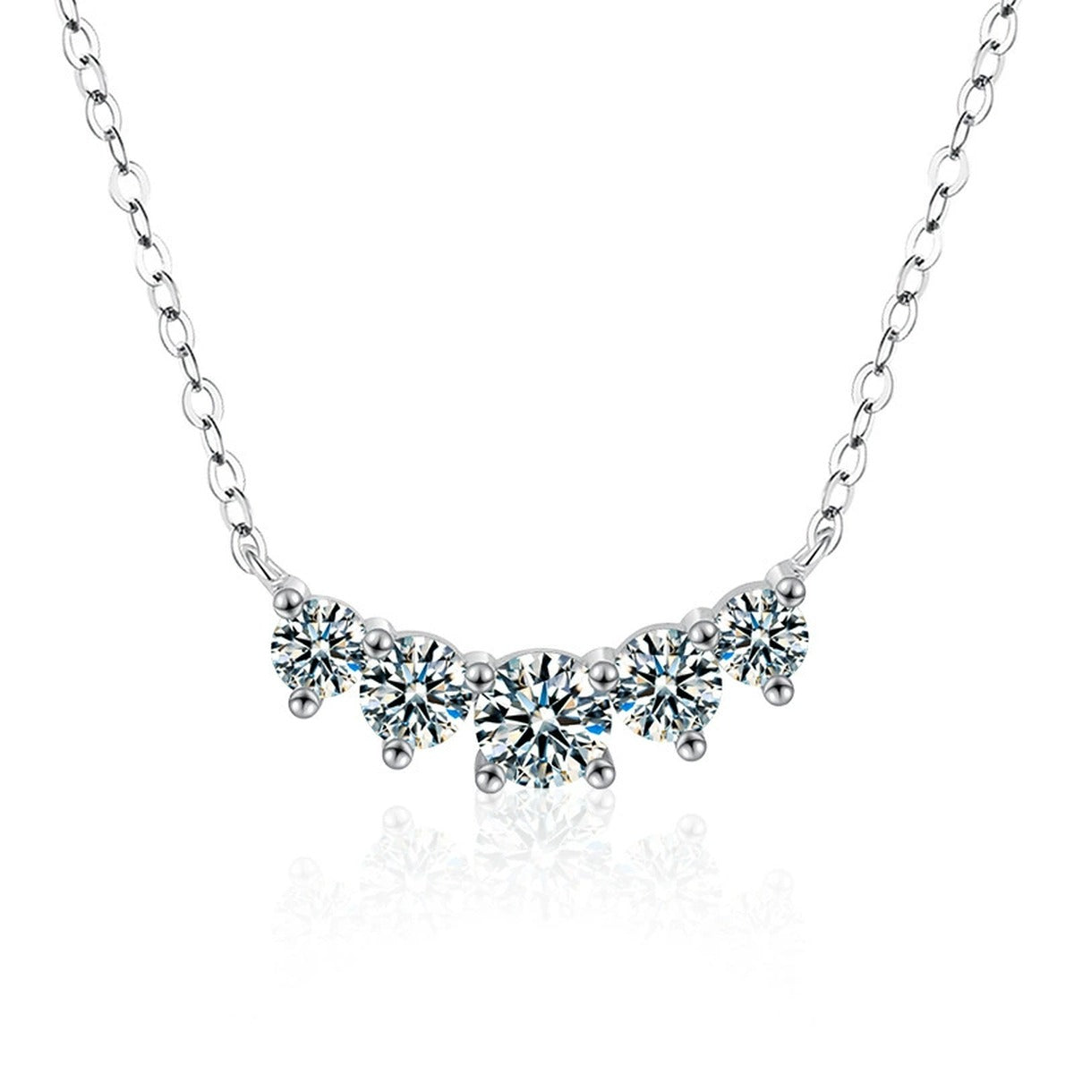 Smile Round Moissanite Necklace in Gold-Plated S925 sterling silver white background product photo showing smile arc necklace with multiple round moissanite stones