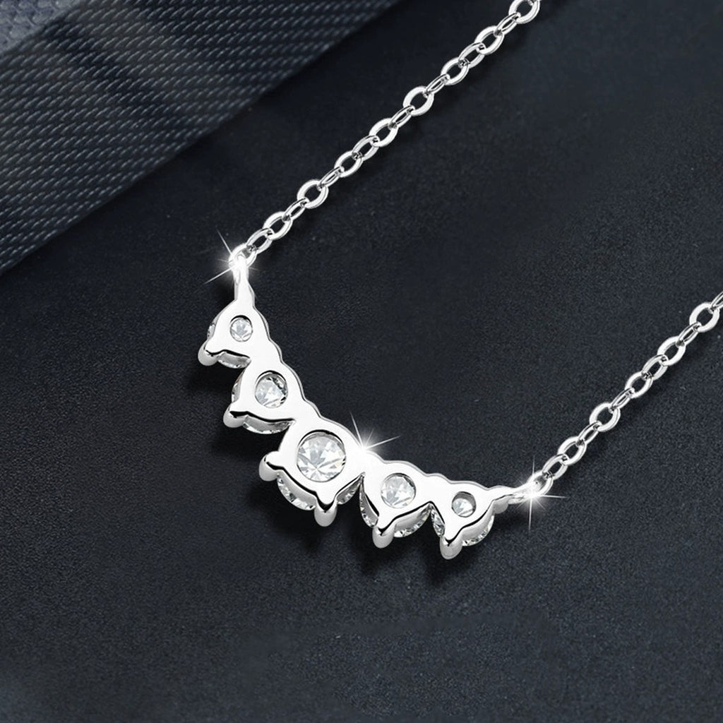 Smile Round Moissanite Necklace in Gold-Plated S925 sterling silver blue display scene showing chain and stone layout