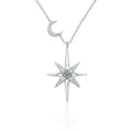 Moon and Star Round Moissanite Necklace with CZ in Gold-Plated S925 sterling silver alternate metal color white background product view showing a crescent moon linked to an elongated starburst pendant