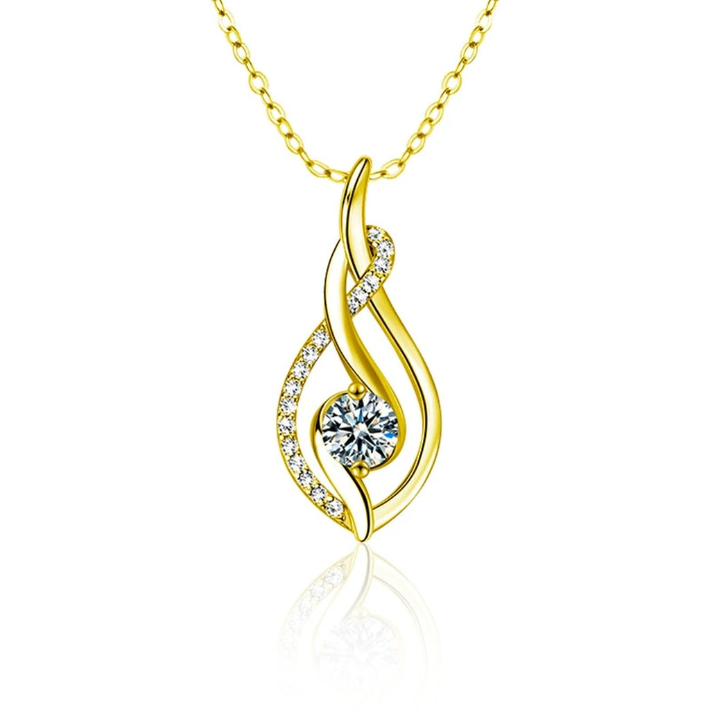 Teardrop Round Moissanite Necklace with CZ in Gold-Plated S925 sterling silver white background product photo showing open teardrop pendant with a 0.5 ct round moissanite and CZ accents