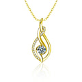 Teardrop Round Moissanite Necklace with CZ in Gold-Plated S925 sterling silver white background product photo showing open teardrop pendant with a 0.5 ct round moissanite and CZ accents