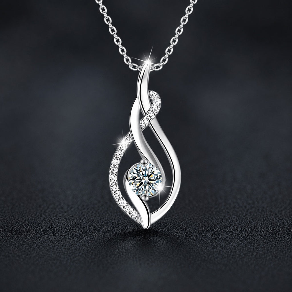 Teardrop Round Moissanite Necklace with CZ in Gold-Plated S925 sterling silver close-up product scene showing pendant setting