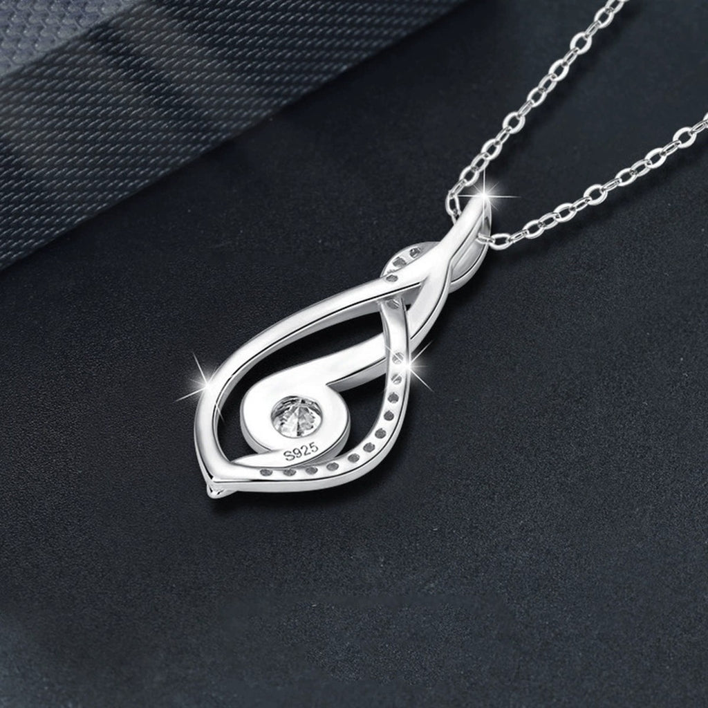 Teardrop Round Moissanite Necklace with CZ in Gold-Plated S925 sterling silver blue display scene showing chain and stone layout