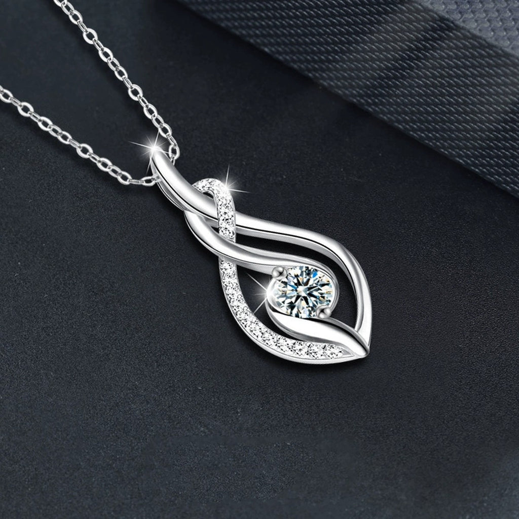 Teardrop Round Moissanite Necklace with CZ in Gold-Plated S925 sterling silver angled product detail view