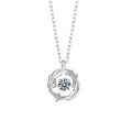 Feather Circle Round Moissanite Necklace with CZ in Gold-Plated S925 sterling silver white background product photo showing feather circle pendant with a 0.5 ct round moissanite and CZ accents