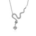Snake Round Moissanite Necklace with CZ in White Gold-Plated S925 sterling silver white background product photo showing snake-inspired pendant with a 0.5 ct round moissanite and CZ accents