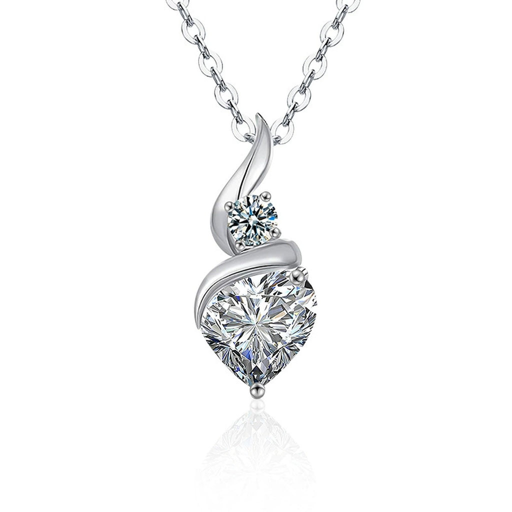 Teardrop Heart Cut Moissanite Necklace with CZ in Gold-Plated S925 sterling silver white background product photo showing teardrop pendant with a 2 ct heart-cut moissanite and CZ accents