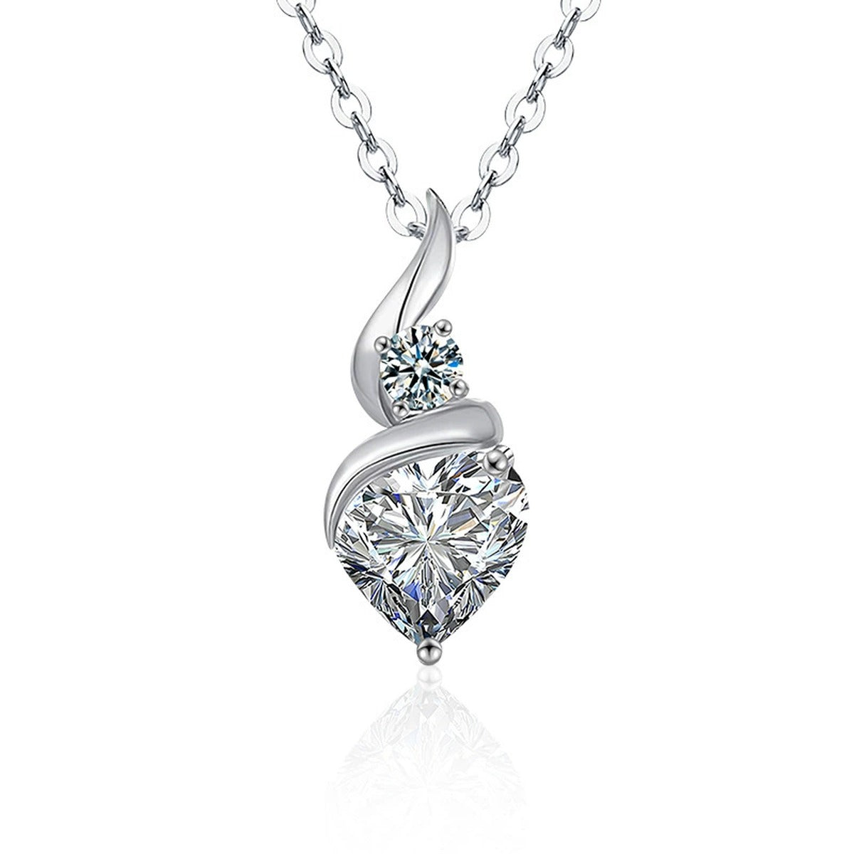 Teardrop Heart Cut Moissanite Necklace with CZ in Gold-Plated S925 sterling silver white background product photo showing teardrop pendant with a 2 ct heart-cut moissanite and CZ accents