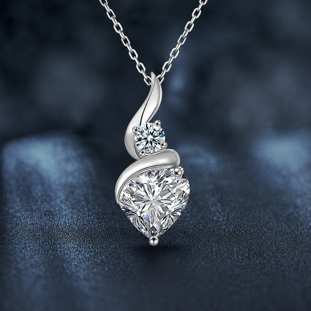 Teardrop Heart Cut Moissanite Necklace with CZ in Gold-Plated S925 sterling silver close-up product scene showing pendant setting