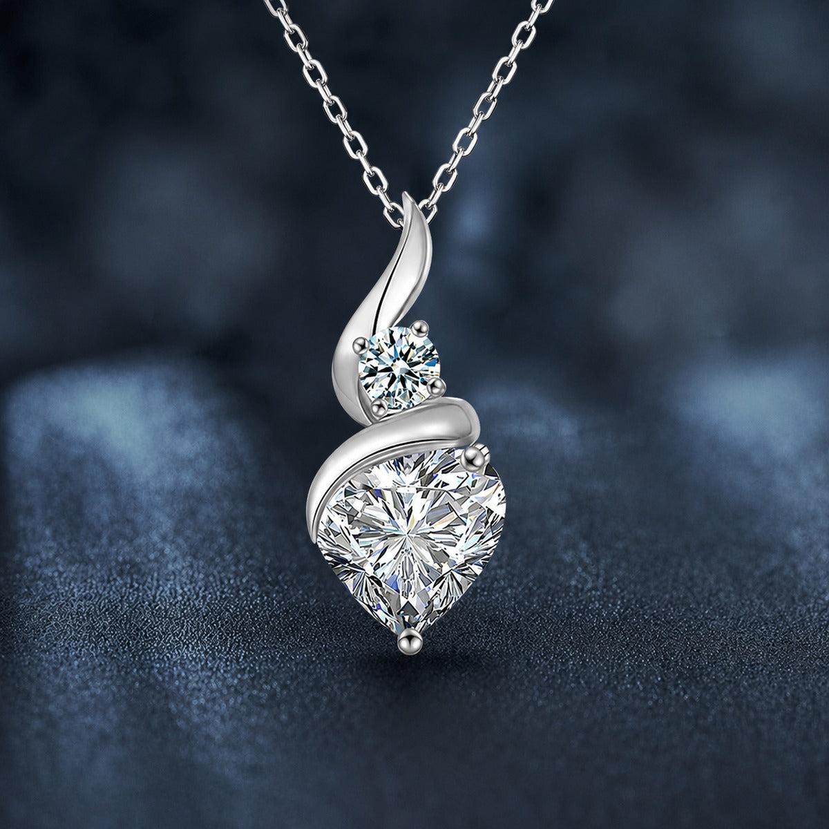 Teardrop Heart Cut Moissanite Necklace with CZ in Gold-Plated S925 sterling silver close-up product scene showing pendant setting
