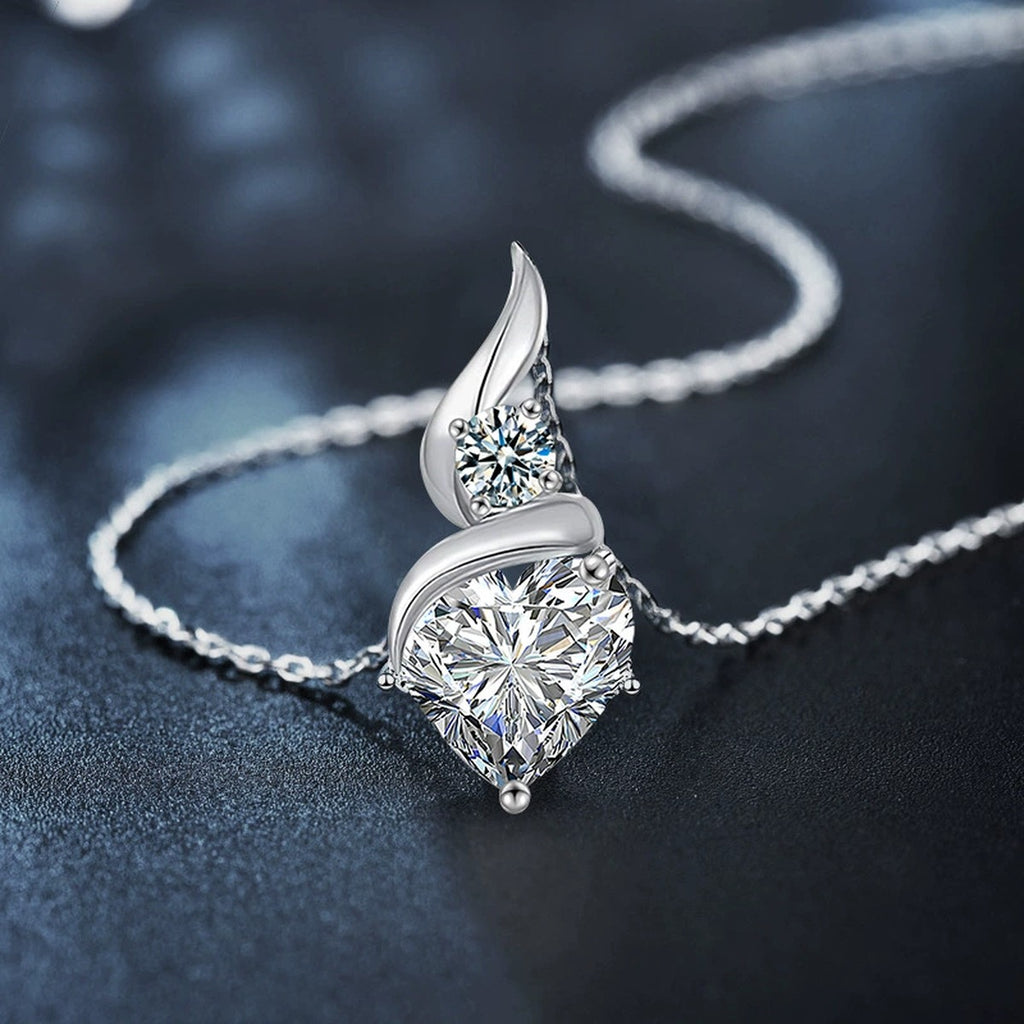 Teardrop Heart Cut Moissanite Necklace with CZ in Gold-Plated S925 sterling silver angled product detail view