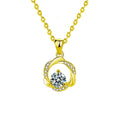 Mobius Ring Round Moissanite Necklace with CZ in Gold-Plated S925 sterling silver white background product photo showing mobius ring pendant with a round moissanite and CZ accents
