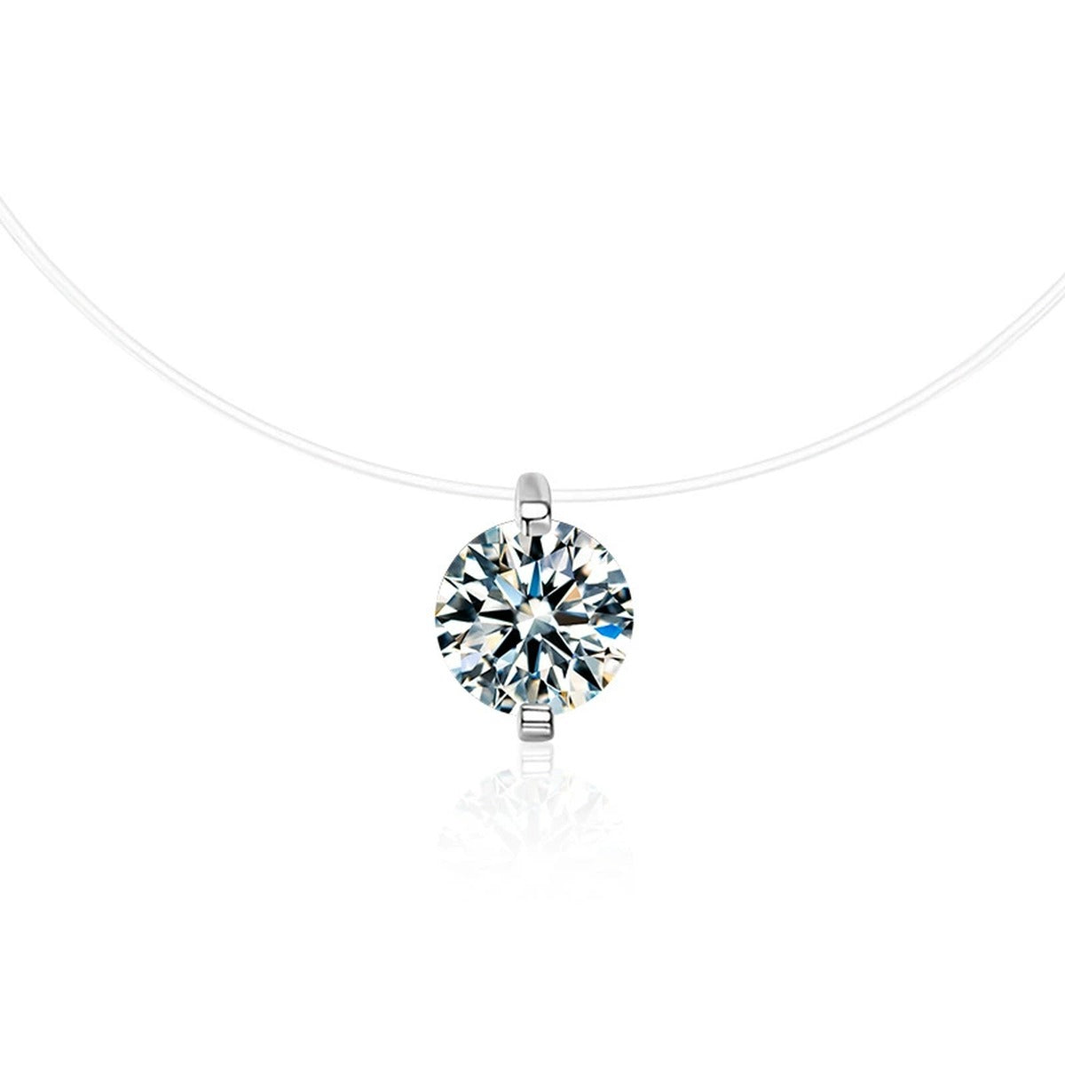 Round Moissanite Solitaire Illusion Necklace in Gold-Plated S925 sterling silver alternate metal color white background product view showing a floating round solitaire on a nearly invisible line