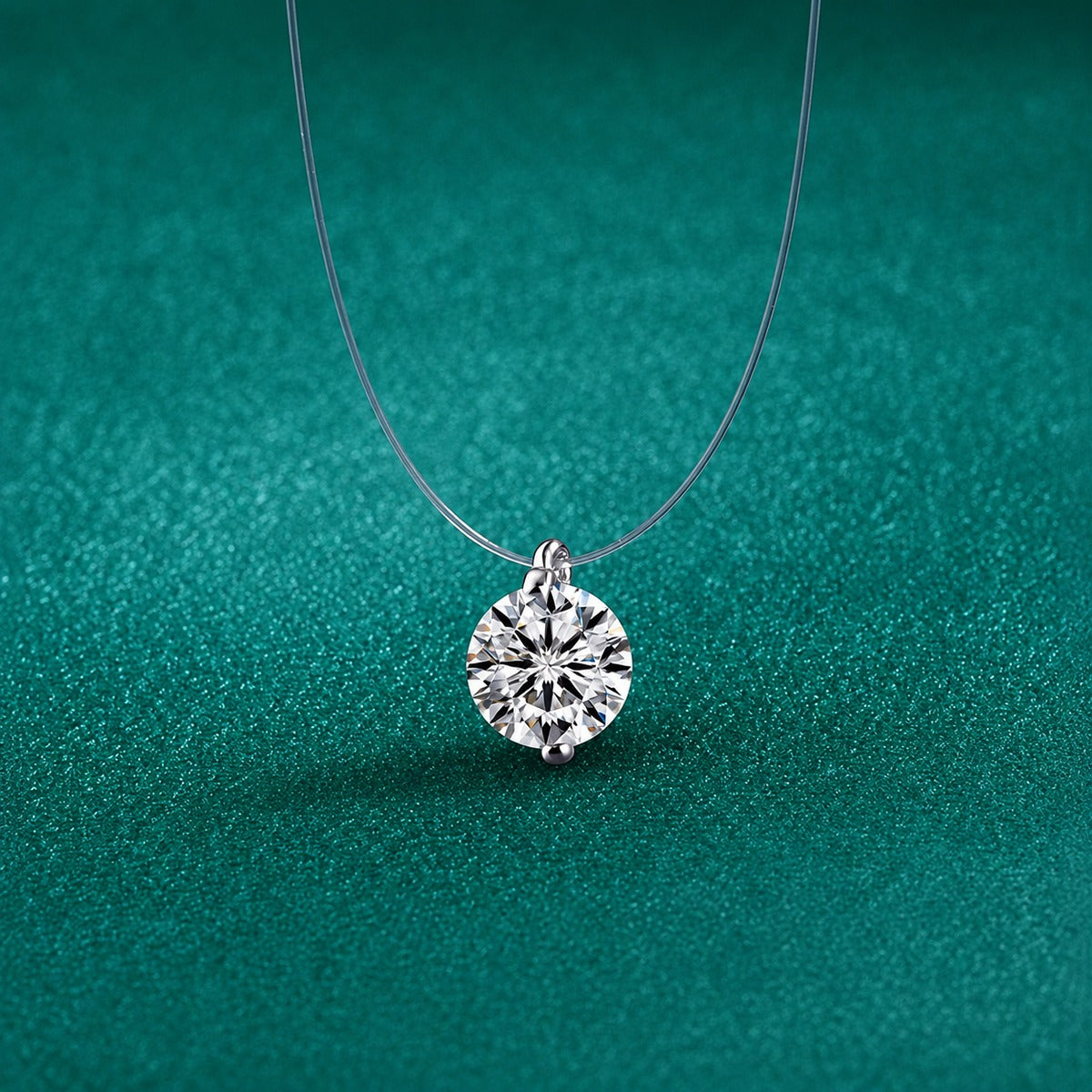 Round Moissanite Solitaire Illusion Necklace in Gold-Plated S925 sterling silver close-up styled product scene showing pendant setting