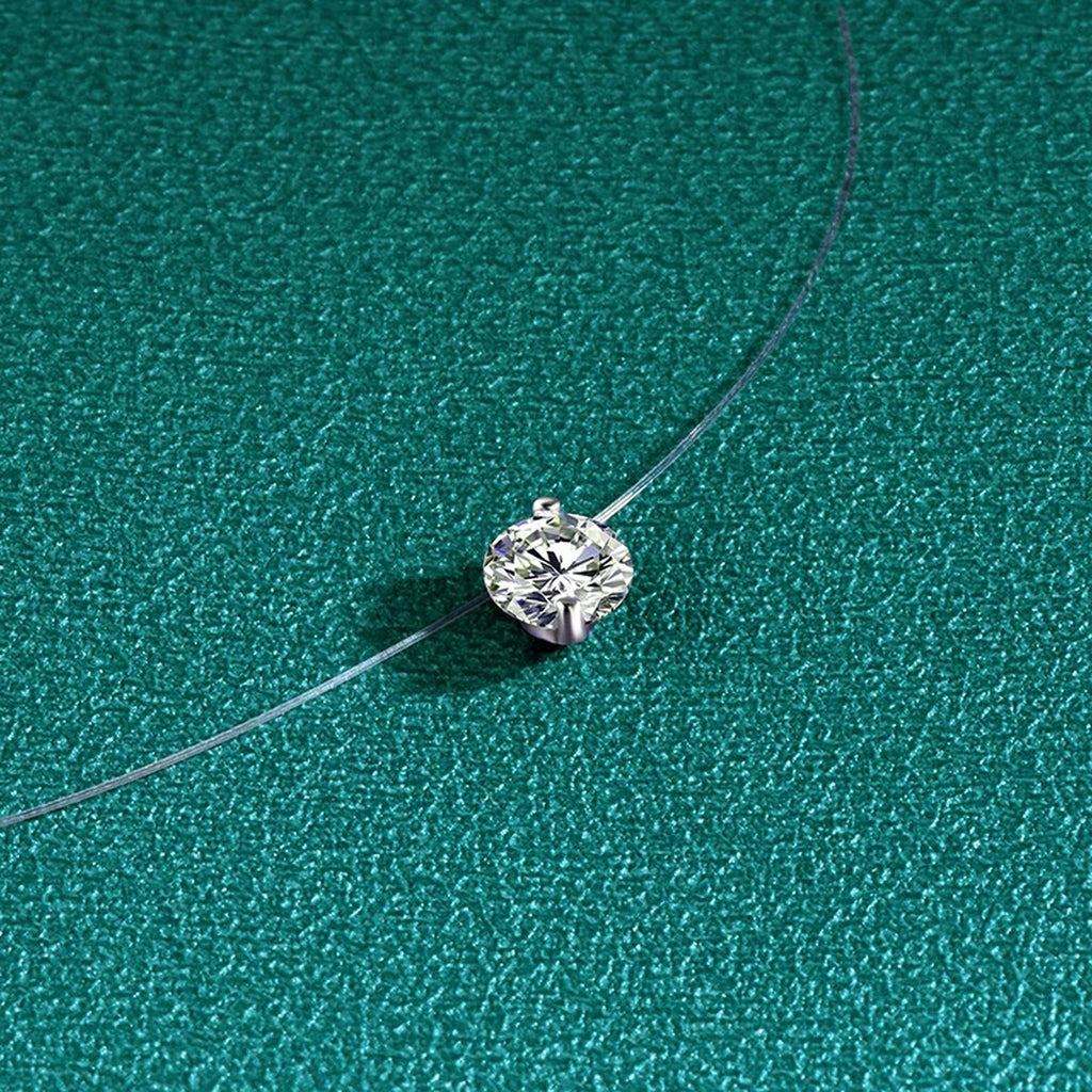 Round Moissanite Solitaire Illusion Necklace in Gold-Plated S925 sterling silver display scene showing chain and stone layout