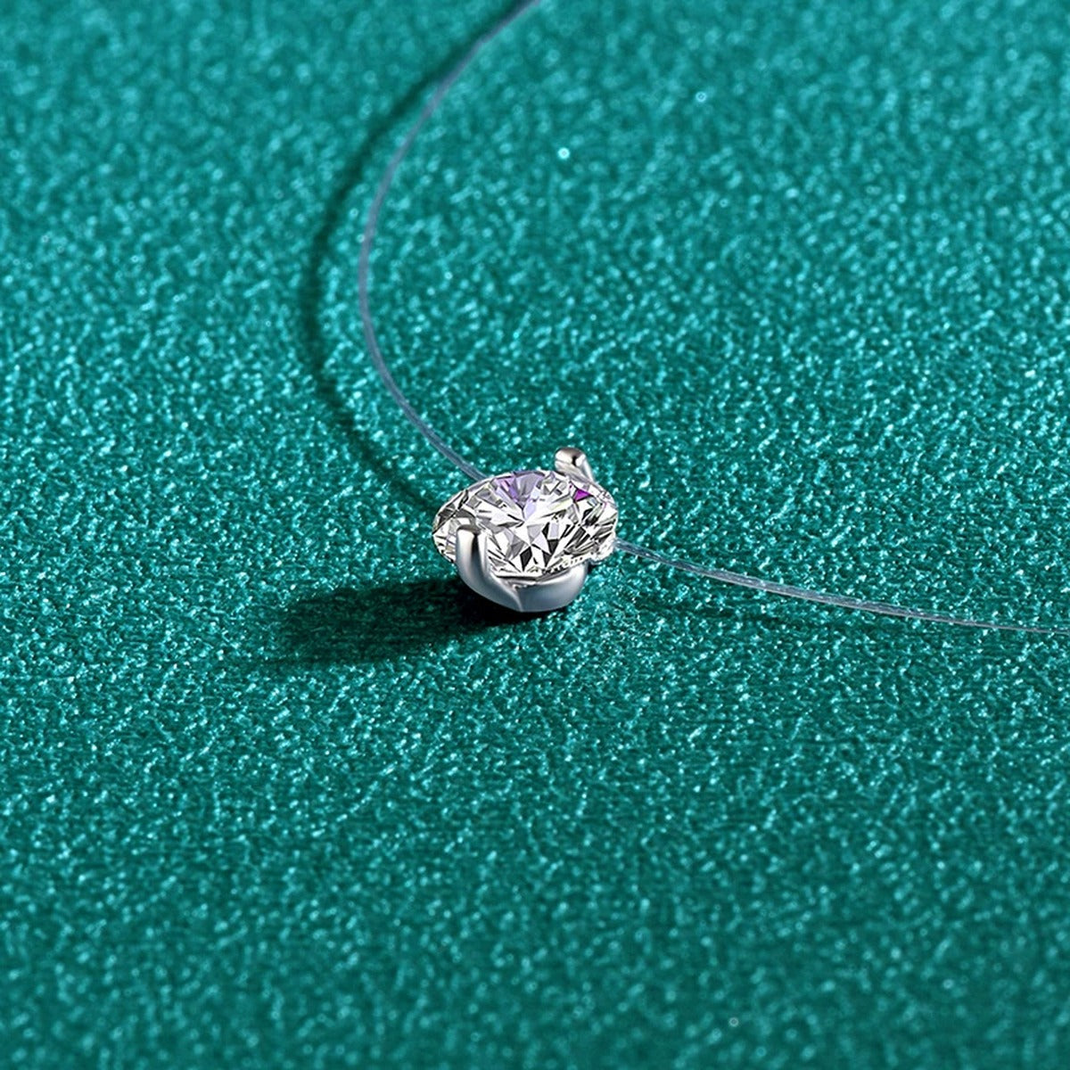 Round Moissanite Solitaire Illusion Necklace in Gold-Plated S925 sterling silver angled product detail view