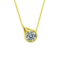 Teardrop Round Moissanite Necklace in Gold-Plated S925 sterling silver white background product photo showing minimal teardrop pendant with a 1 ct round moissanite center