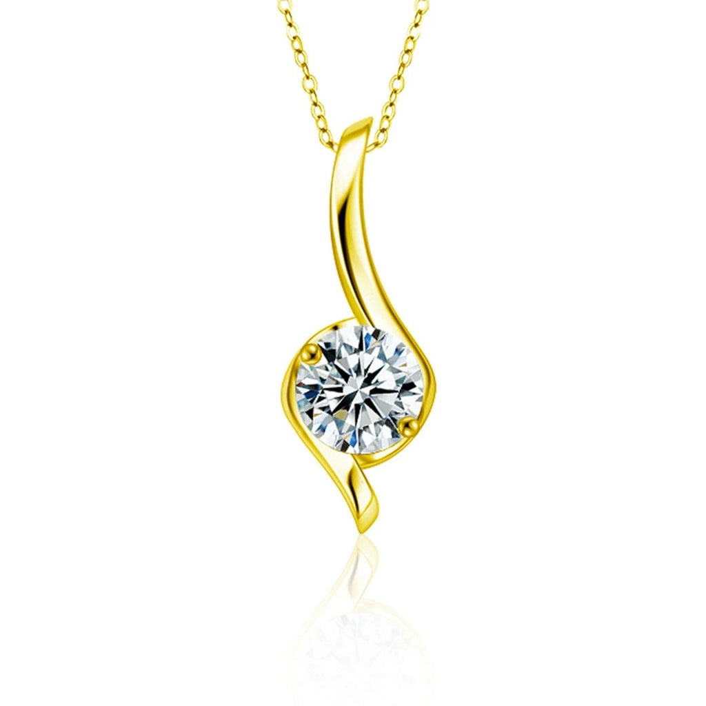 Musical Note Round Moissanite Necklace in Gold-Plated S925 sterling silver white background product photo showing musical note pendant with a 1 ct round moissanite center