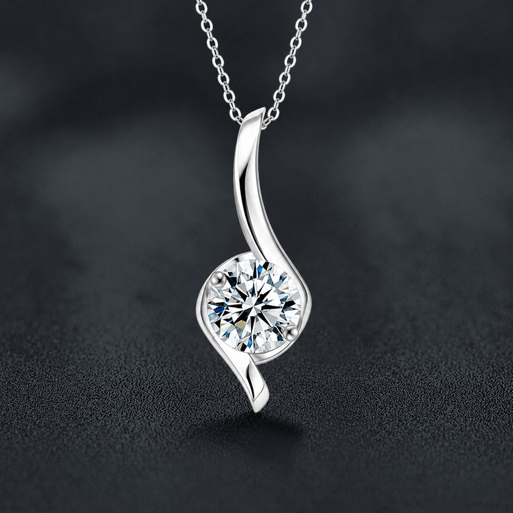 Musical Note Round Moissanite Necklace in Gold-Plated S925 sterling silver dark display product view showing pendant and chain